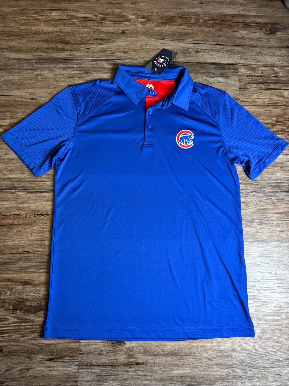 Majestic Chicago Cubs MLB Genuine Merchandise Blue Polo Shirt Size M